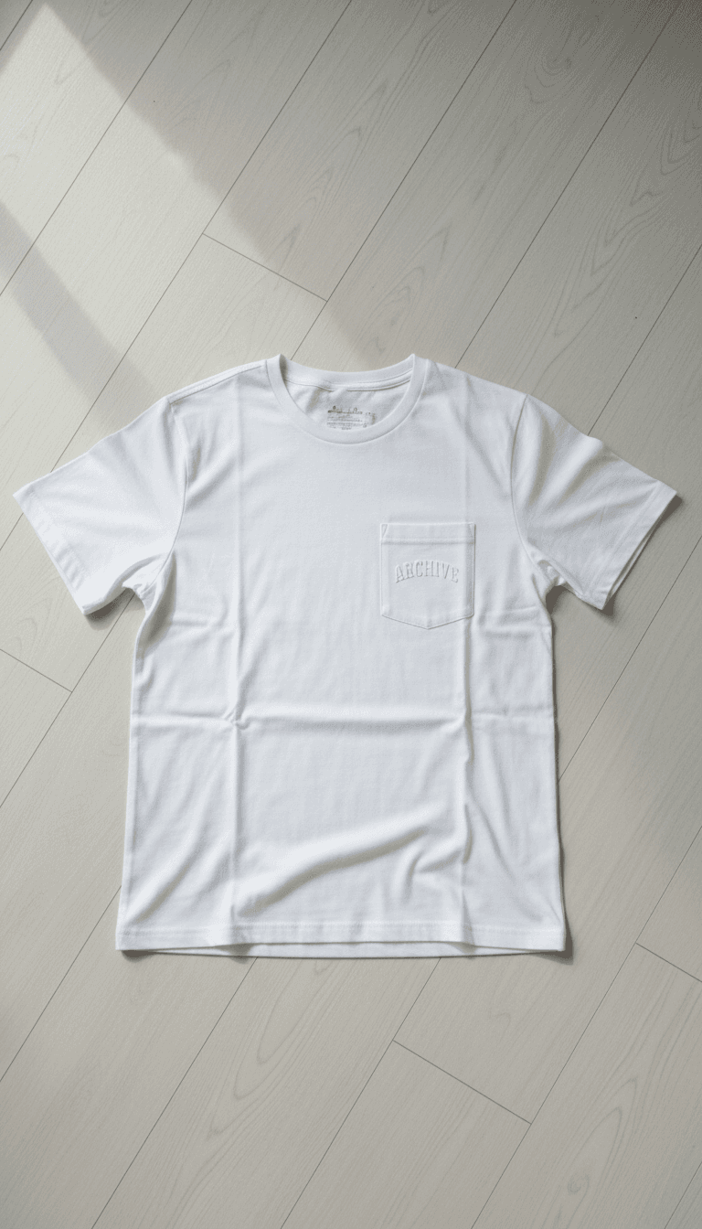 White tee with tonal arch logo on chest