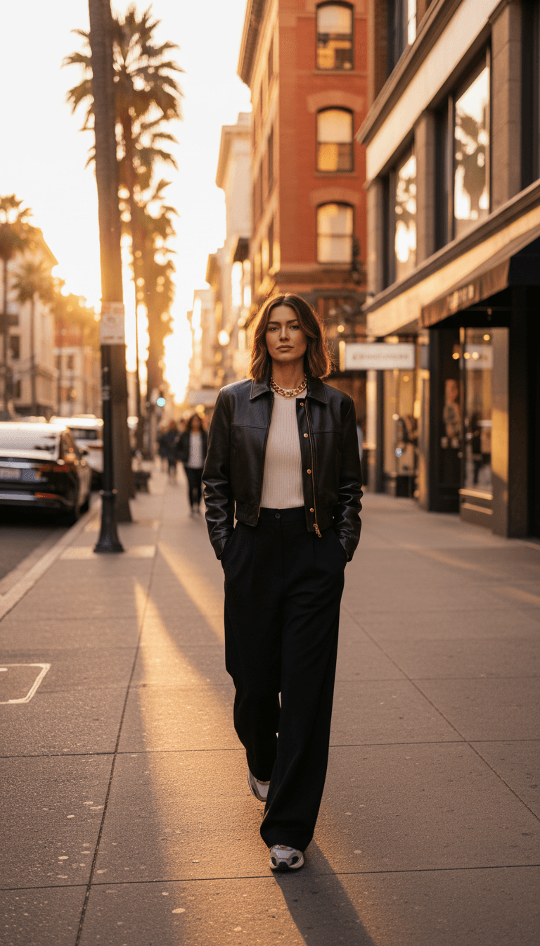 Person in Guamböys streetwear walking in evening city light