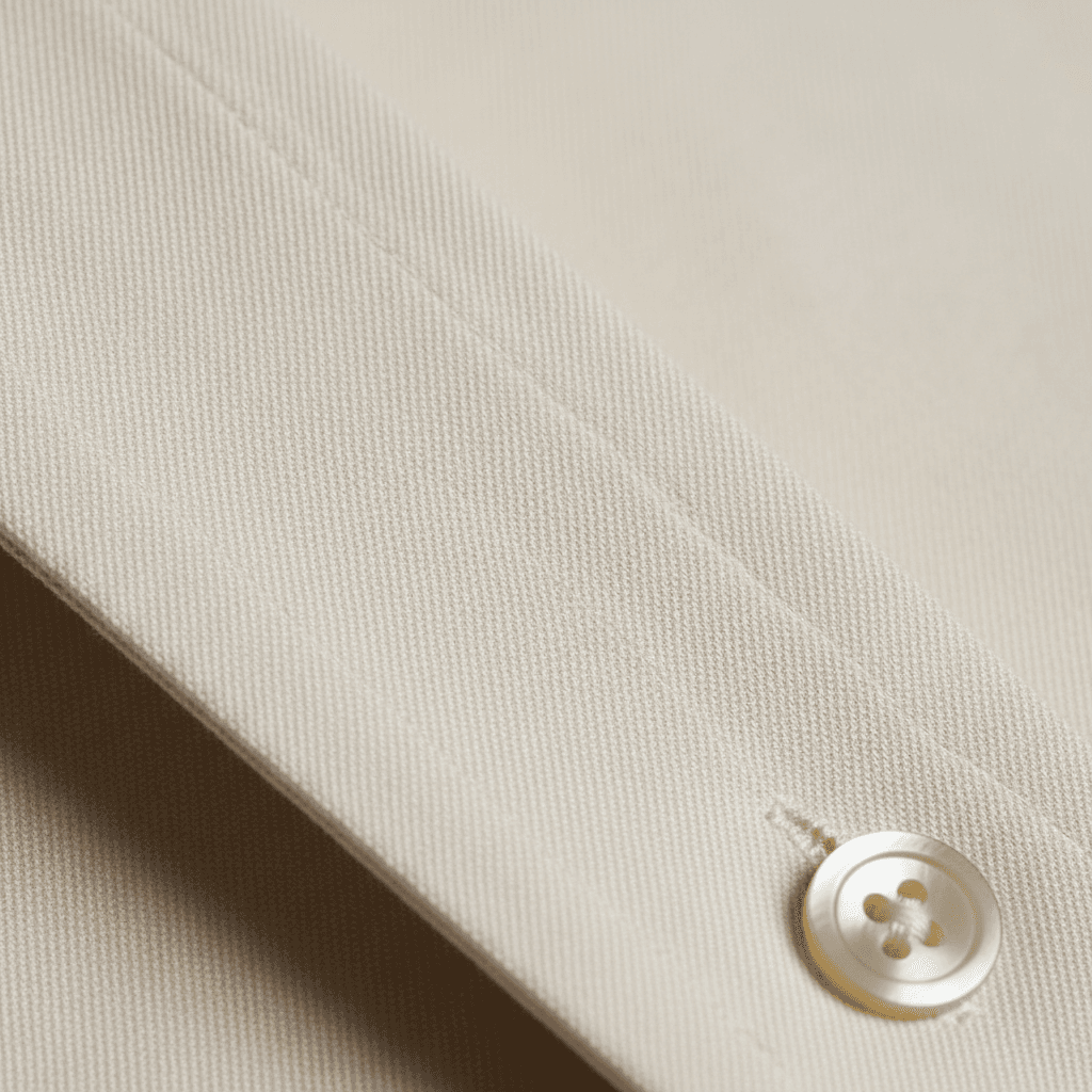 Textured black cotton fabric close-up showing weave and stitch detail on a modern shirt
