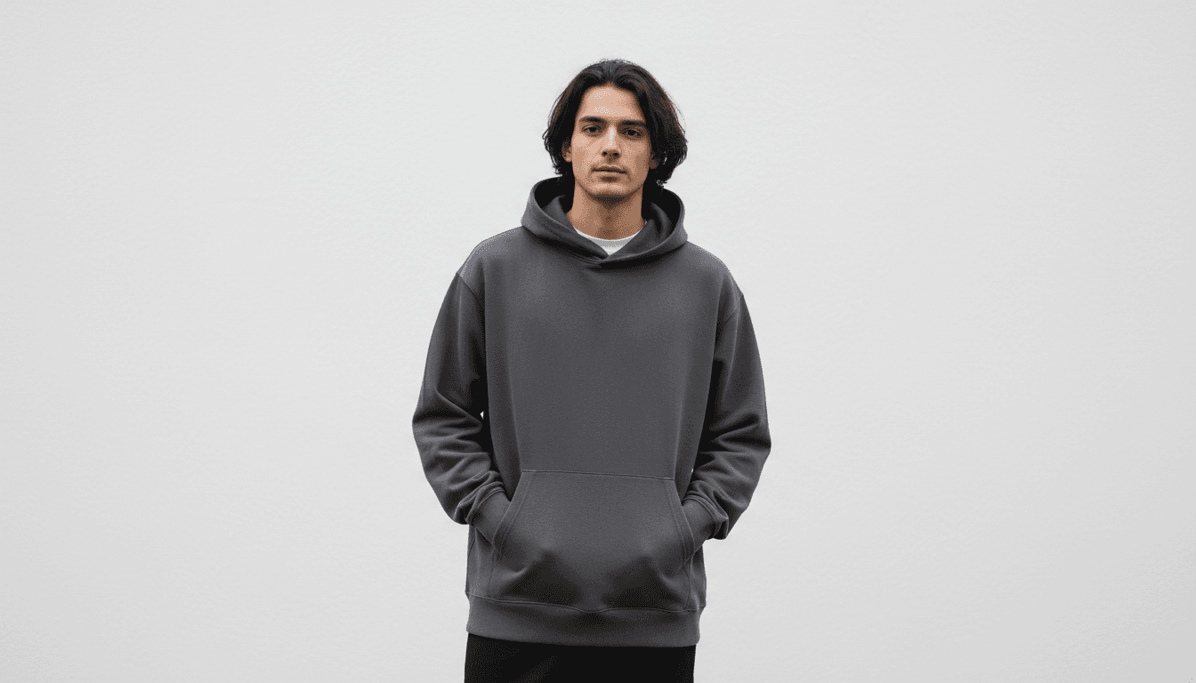 Wider-cut hoodie on model