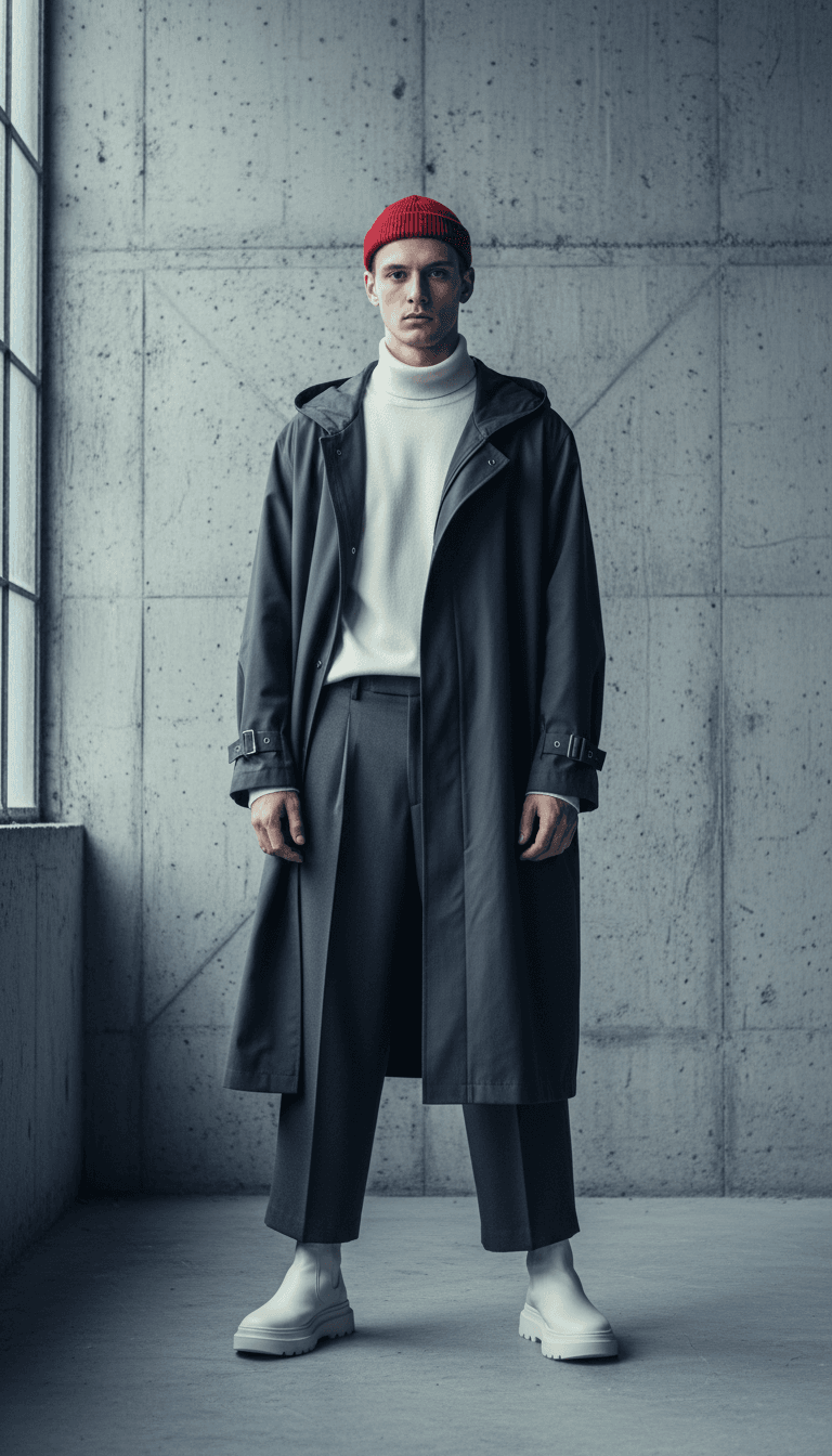 Male model in urban streetwear with a geometric print inspired by Pacific art
