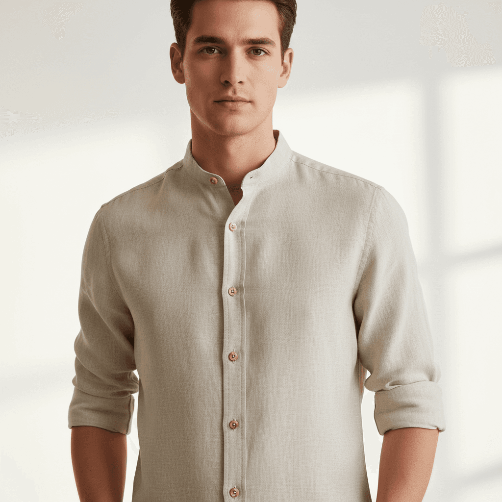 Patterned button-down on model